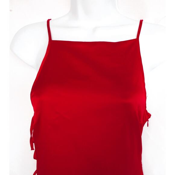 Nwt ZARA Red Satin Effect Side Tie Maxi Cocktail Dress Women's Size Small - Picture 4 of 10